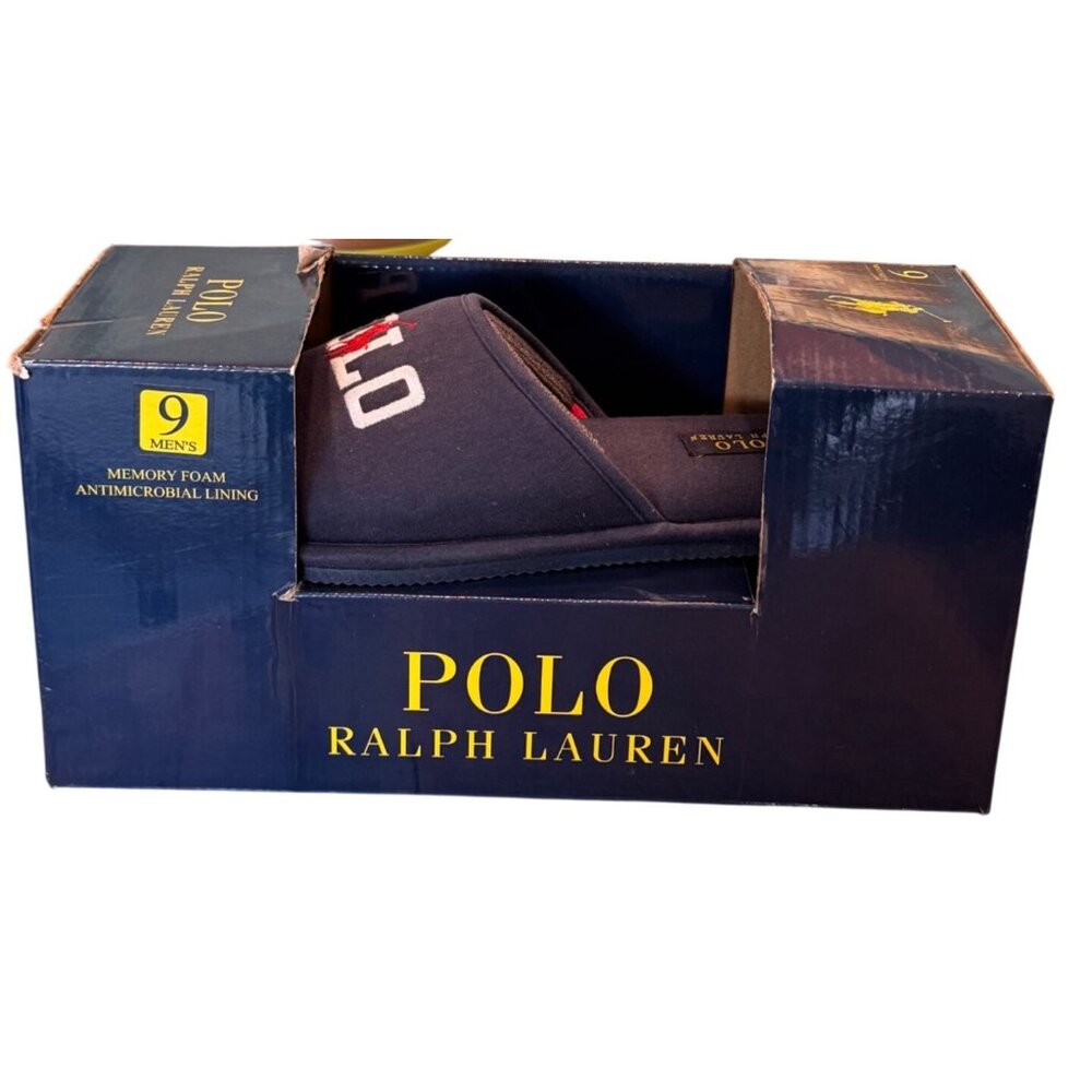 Polo Ralph Lauren Mens Navy Slippers Size 9 With Memory Foam & Antimicrobial Lin - Picture 2 of 8
